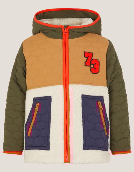 Colourblock Borg Quilted Jacket, Multi (MULTI), large