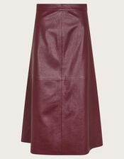 Pippa Faux Leather Midi Skirt, Red (BURGUNDY), large