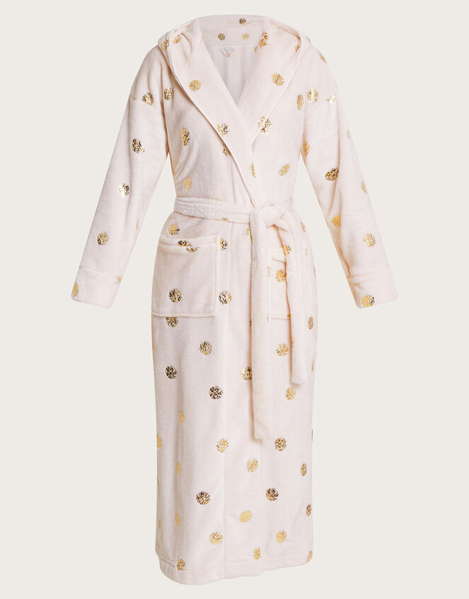Spot Foil Hooded Dressing Gown, Ivory (IVORY), large