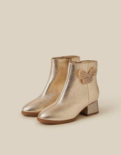 Embellished Butterfly Metallic Boots, Gold (GOLD), large