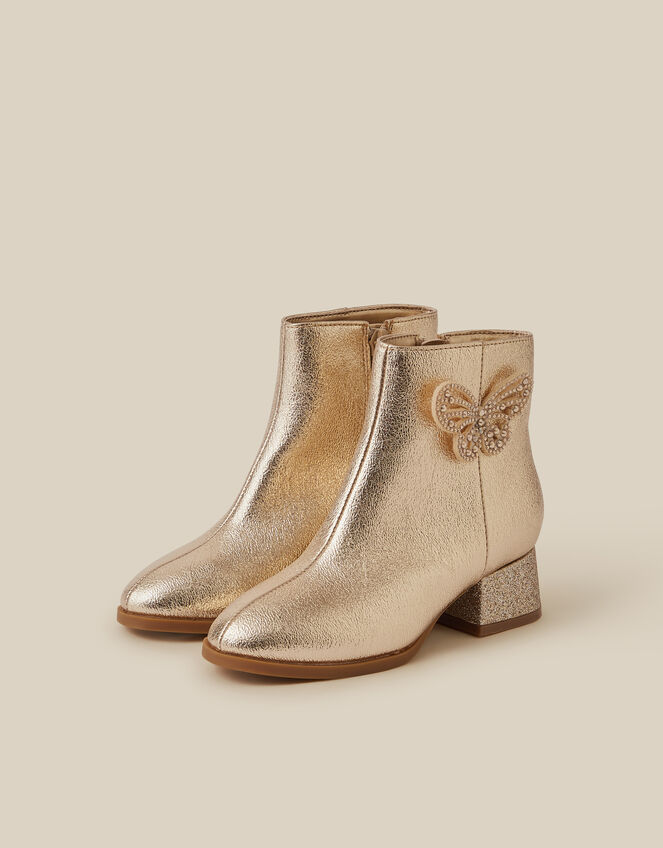 Embellished Butterfly Metallic Boots, Gold (GOLD), large