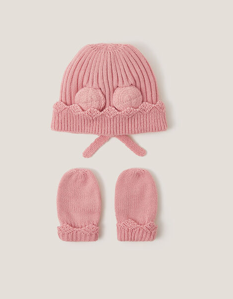 Baby Bonnet & Mitten Set, Pink (PINK), large