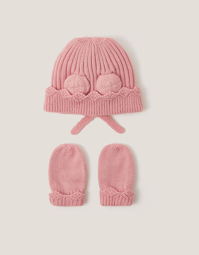 Baby Bonnet & Mitten Set, Pink (PINK), large