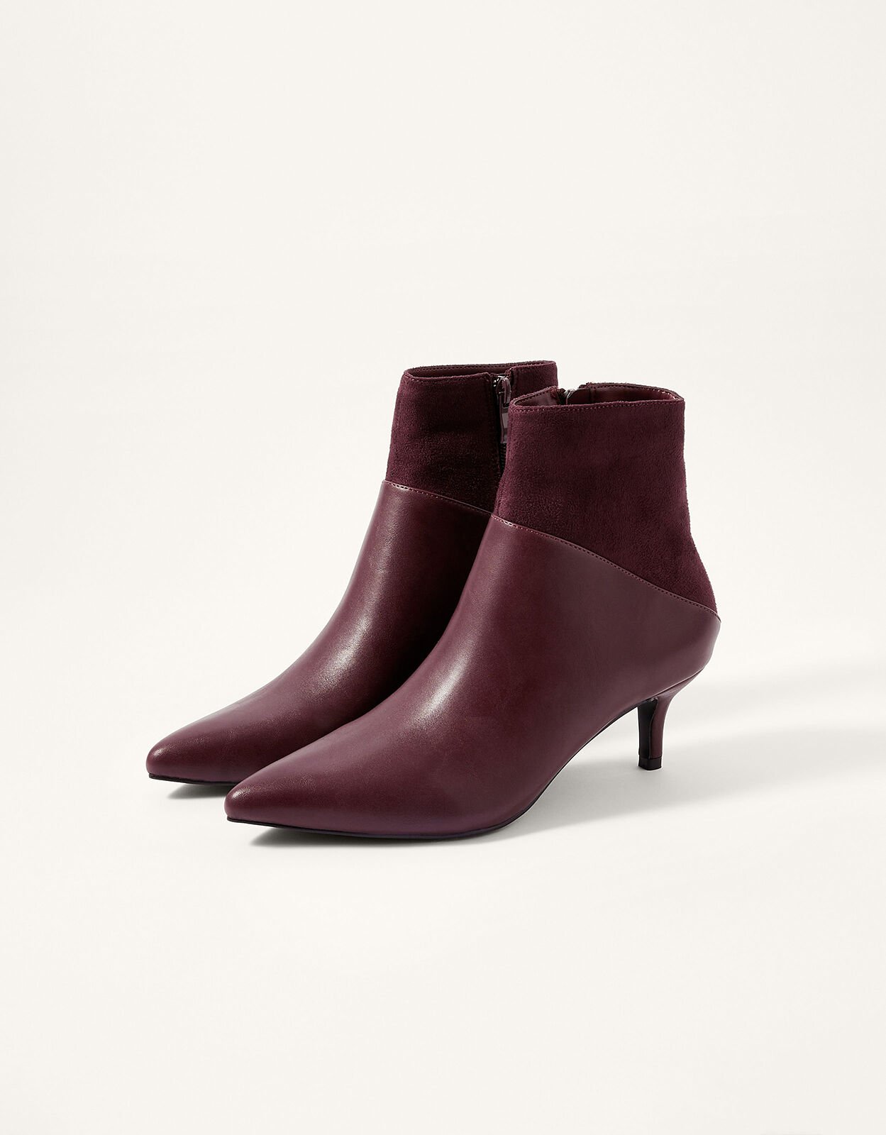 Burgundy kitten heel ankle hot sale boots