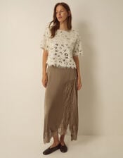 Saskia Short Sleeve Sequin Fringe Top , Ivory (IVORY), large