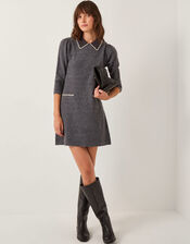 Ebony Embellished Collar Knit Mini Dress, Grey (GREY), large