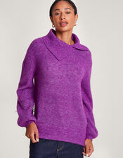 Super-Soft Rib Splice Neck Jumper, Purple (PURPLE), large