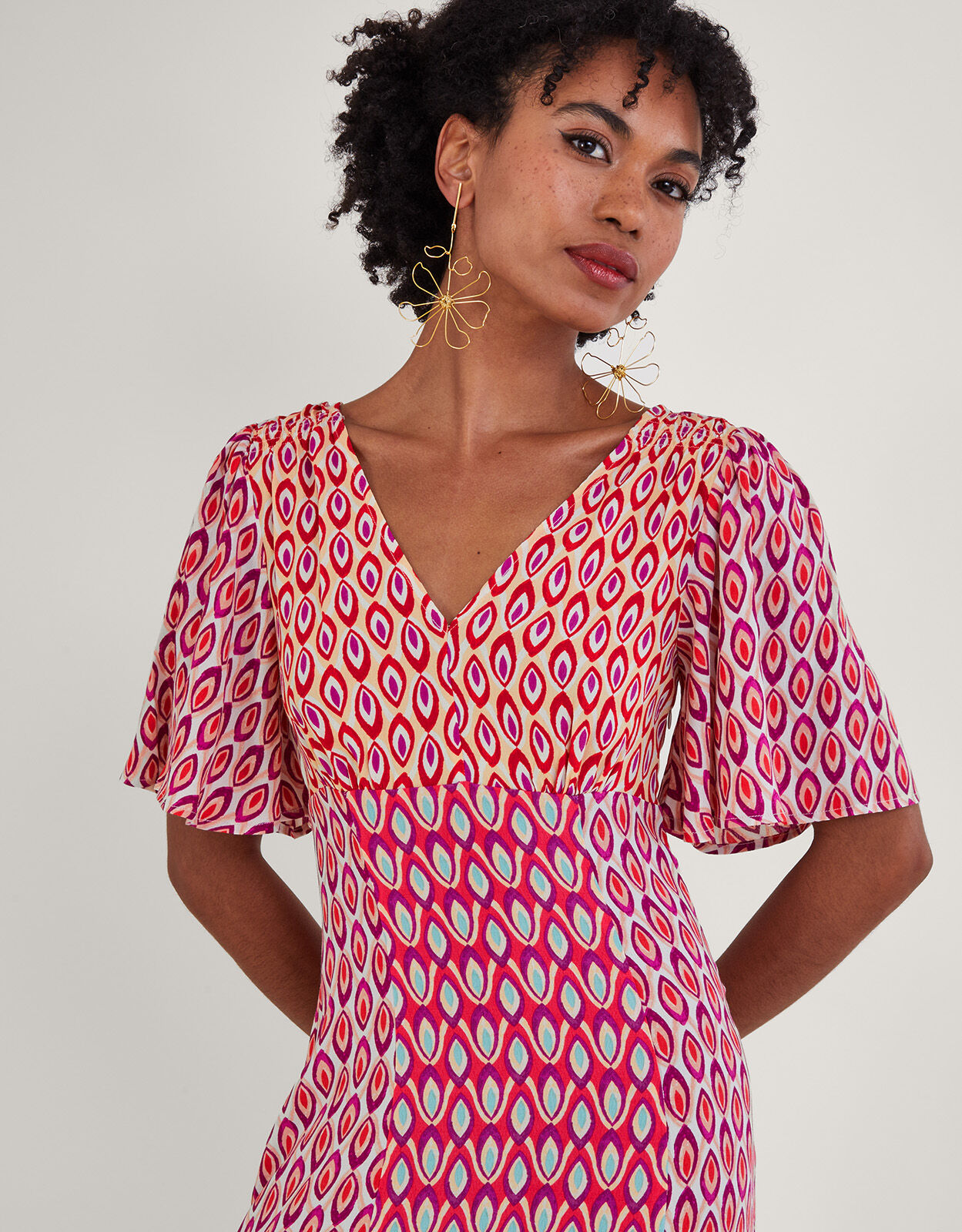 Nieve Print Midi Dress with Sustainable Viscose Ivory Day