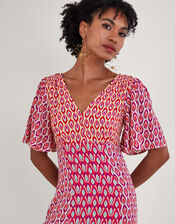 Nieve Print Midi Dress with Sustainable Viscose, Ivory (IVORY), large