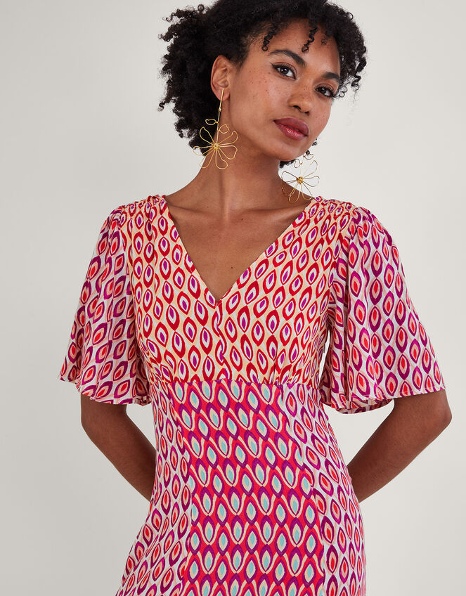 Nieve Print Midi Dress with Sustainable Viscose, Ivory (IVORY), large