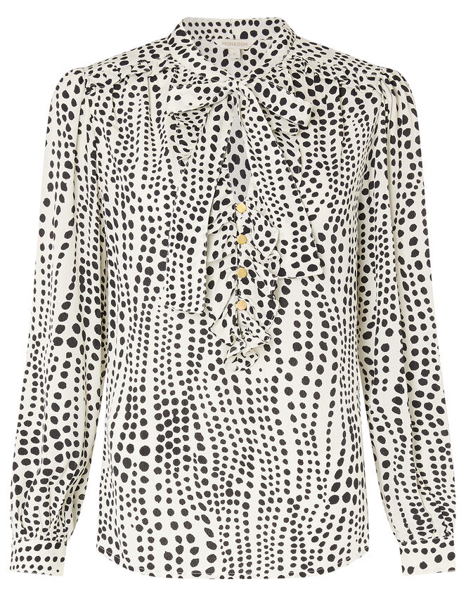 Spot Print Blouse in Sustainable Viscose, Ivory (IVORY), large