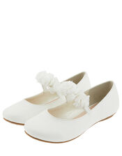 Cynthia Corsage Shimmer Ballerina Flat Shoes, Ivory (IVORY), large