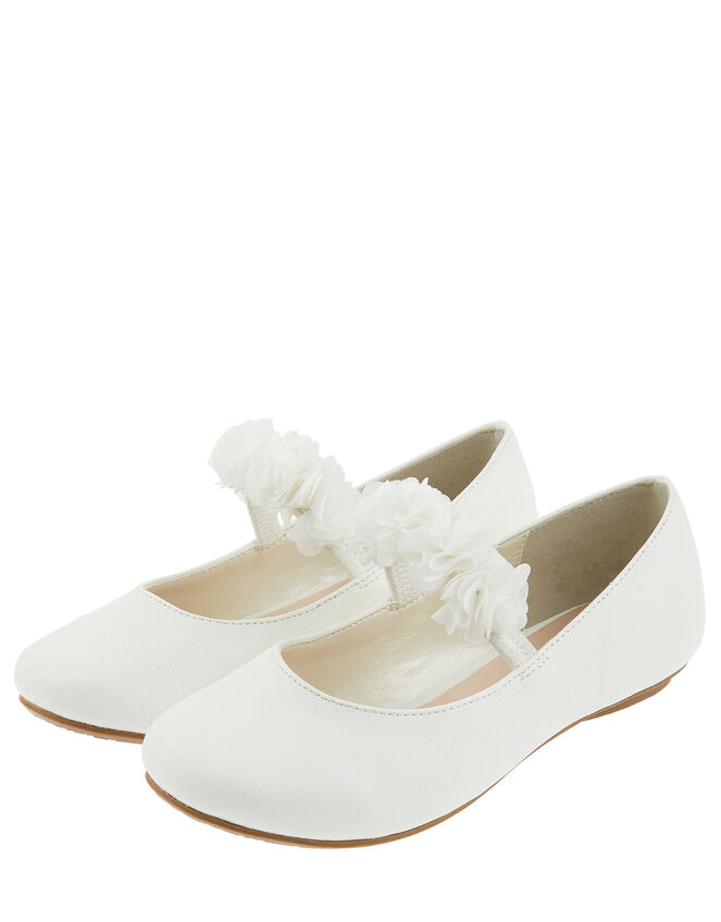 Cynthia Corsage Shimmer Ballerina Flat Shoes, Ivory (IVORY), large