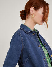 Mindy Longline Denim Jacket with Sustainable Cotton, Blue (DENIM BLUE), large