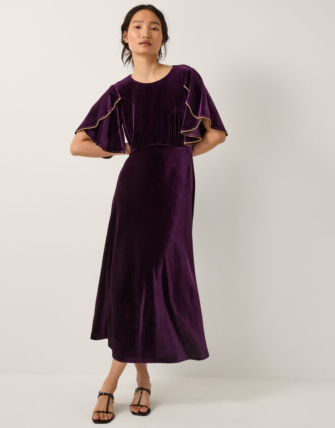 Cecelia Velvet Cape Midi Dress, Purple (PURPLE), large