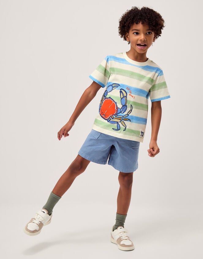 Plain Cotton Pull On Shorts, Blue (BLUE), large