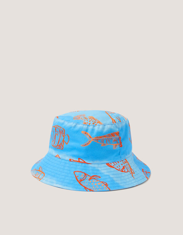 Fish Print Bucket Hat, Blue (BLUE), large