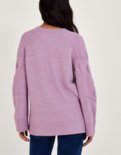 V-Neck Pointelle Jumper, Purple (PURPLE), large