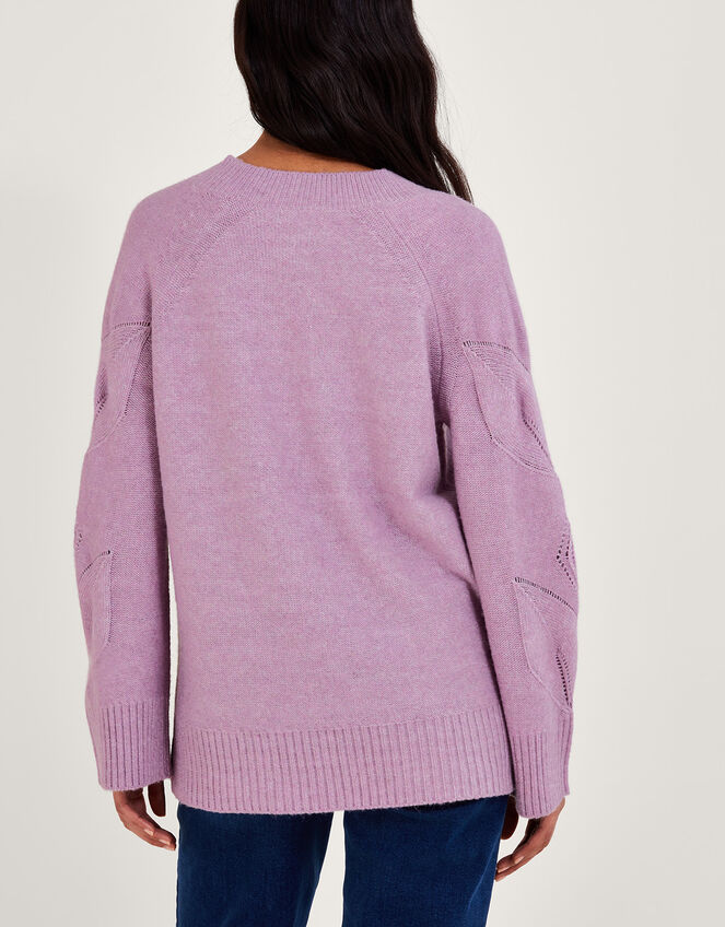 V-Neck Pointelle Jumper, Purple (PURPLE), large