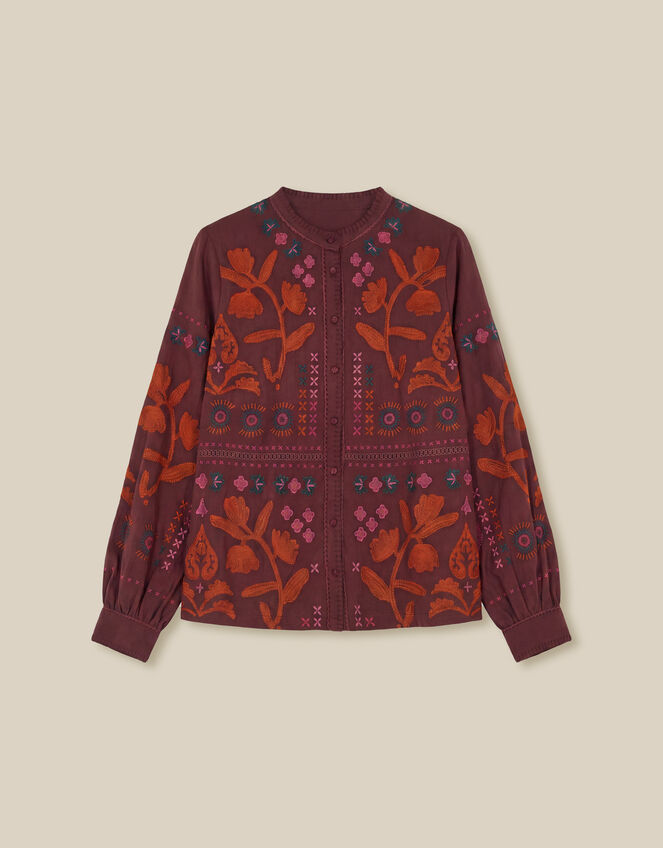 East Joseline Floral Embroidered Blouse, Red (BURGUNDY), large
