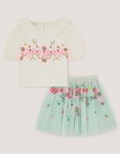 Sequin Bow Top & Floral Skirt Set, Multi (MULTI), large