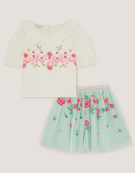 Sequin Bow Top & Floral Skirt Set, Multi (MULTI), large