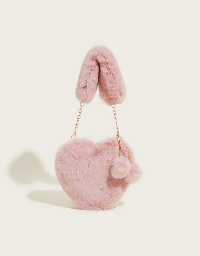 Fluffy Heart Pom-Pom Bag, , large
