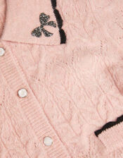 Bow Collar Cardigan & Knit Skirt Set, Pink (PINK), large