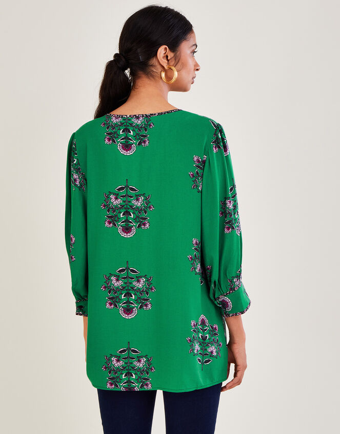 Floral Large Scale ¾ Sleeve Smock Blouse, Green (GREEN), large