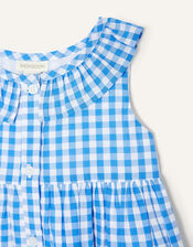 Baby Gingham Animal Hem Dress, Blue (BLUE), large
