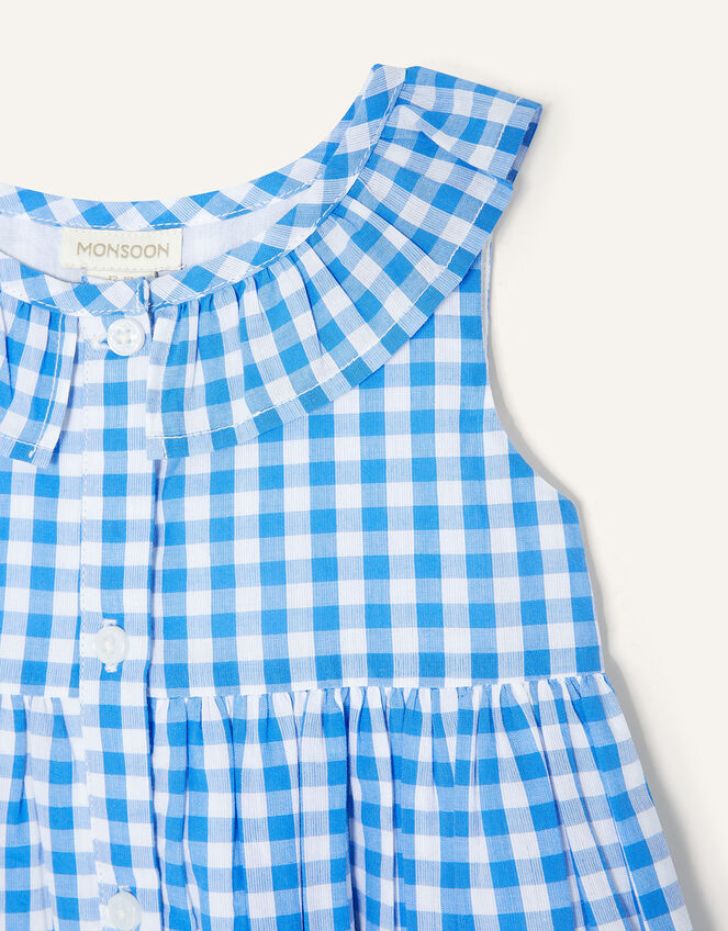 Baby Gingham Animal Hem Dress, Blue (BLUE), large