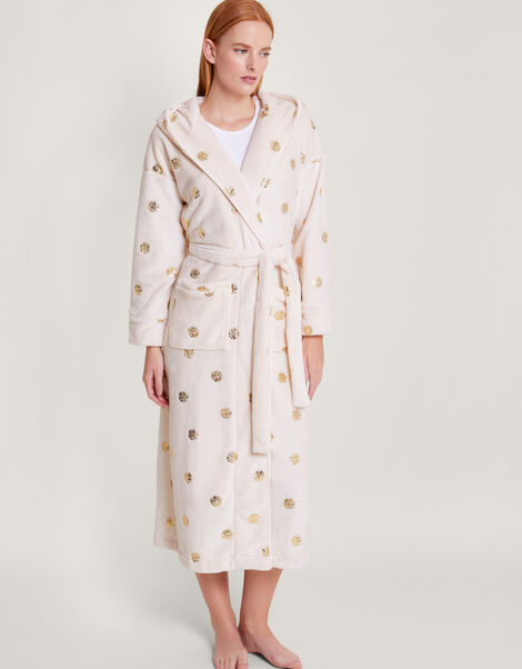 Spot Foil Hooded Dressing Gown Ivory, Ivory (IVORY), large