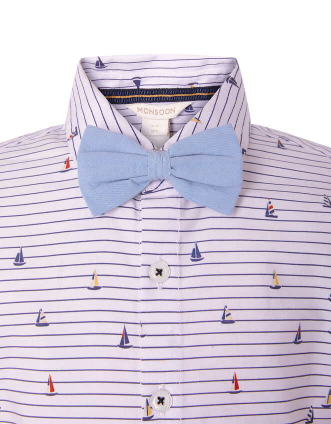 Aaron Striped Shirt and Bow Tie Set, Ivory (IVORY), large