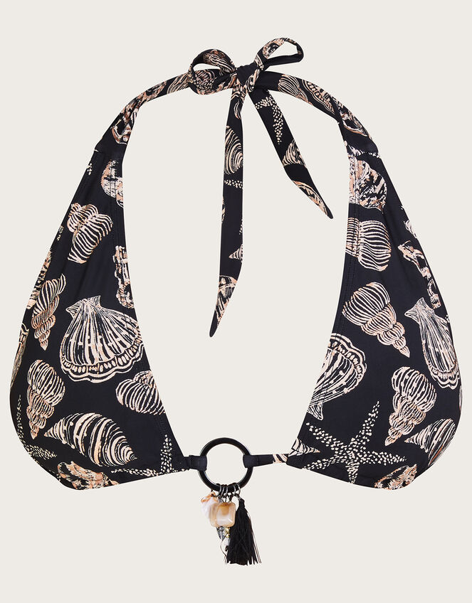 Shell Foil Print Bikini Top, Black (BLACK), large