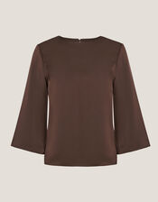 Ingrid Bell Sleeve Satin Blouse, Brown (CHOCOLATE), large