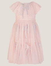 Embellished Bow Cape Sleeve Dress, Pink (PINK), large