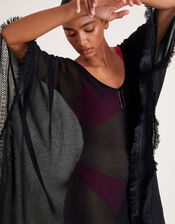 Fringe Trim Poncho, , large