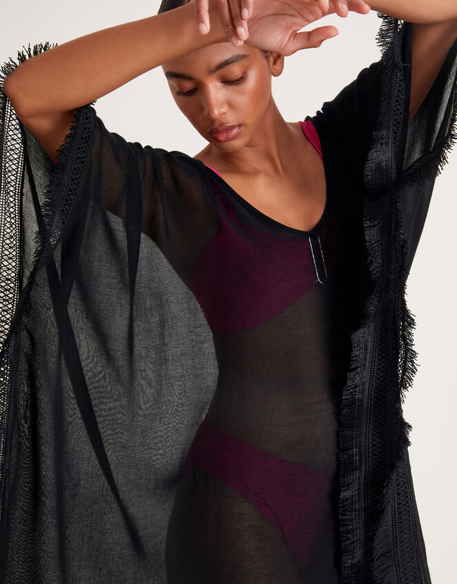 Fringe Trim Poncho, , large