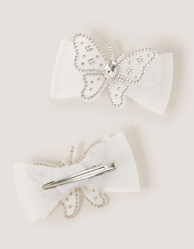 2-Pack Diamant&eacute; Butterfly Bow Hair Clips, Ivory (IVORY), large