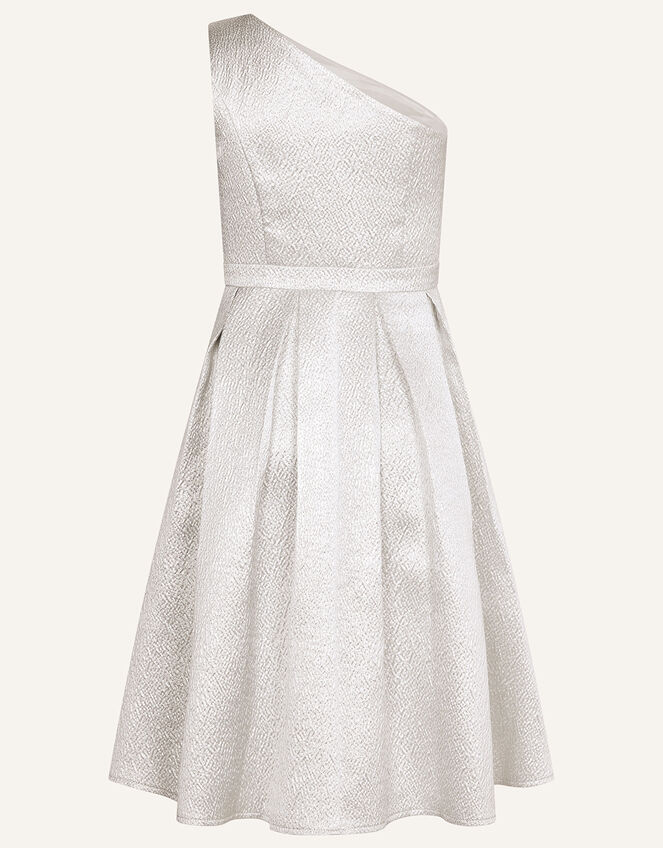 Jolie One-Shoulder Jacquard Prom Dress, Silver (SILVER), large