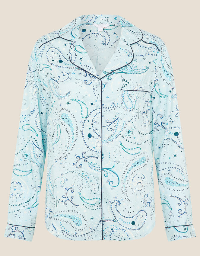 Paisley Print Button Pyjama Shirt, Blue (BLUE), large