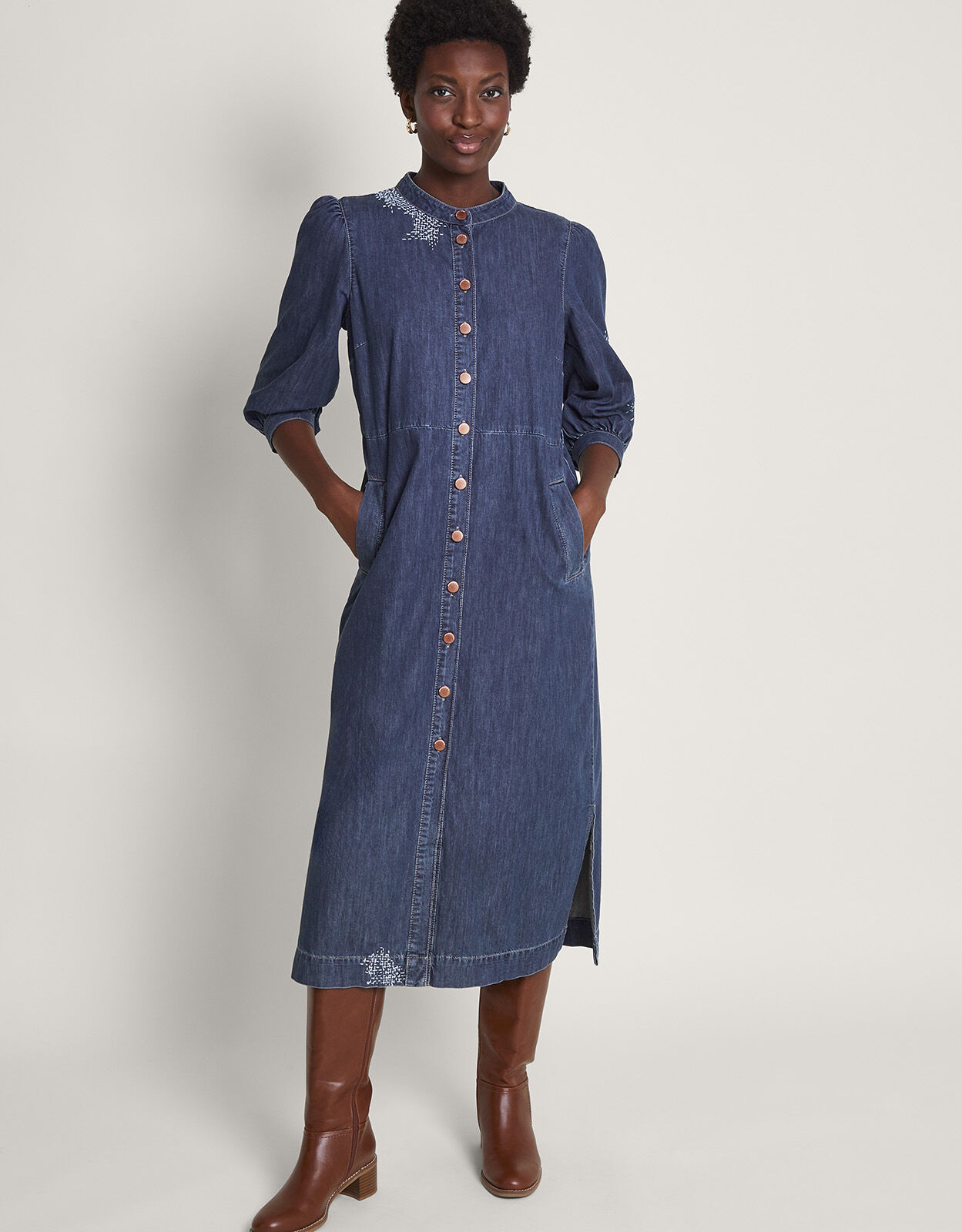 Diya Upcycled Denim Dress Blue