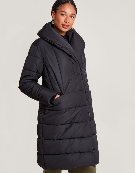 Stephie Stitch Detail Padded Coat in Recycled Polyester Black, Black (BLACK), large