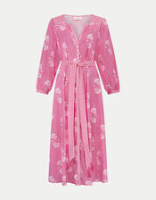 East Amber Hand-Screen Floral Print Midi Dress, Pink (PINK), large