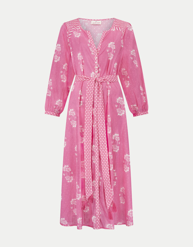 East Amber Hand-Screen Floral Print Midi Dress, Pink (PINK), large
