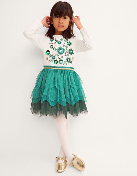 Floral Embellished Disco Dress, Green (GREEN), large