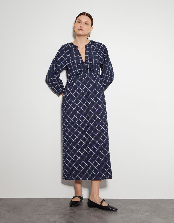 Frankie Tie Front Check Print Maxi Dress, Blue (NAVY), large