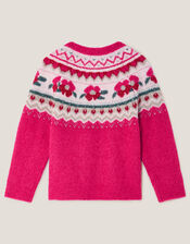 Rhinestone Floral Fair Isle Jumper, Pink (PINK), large