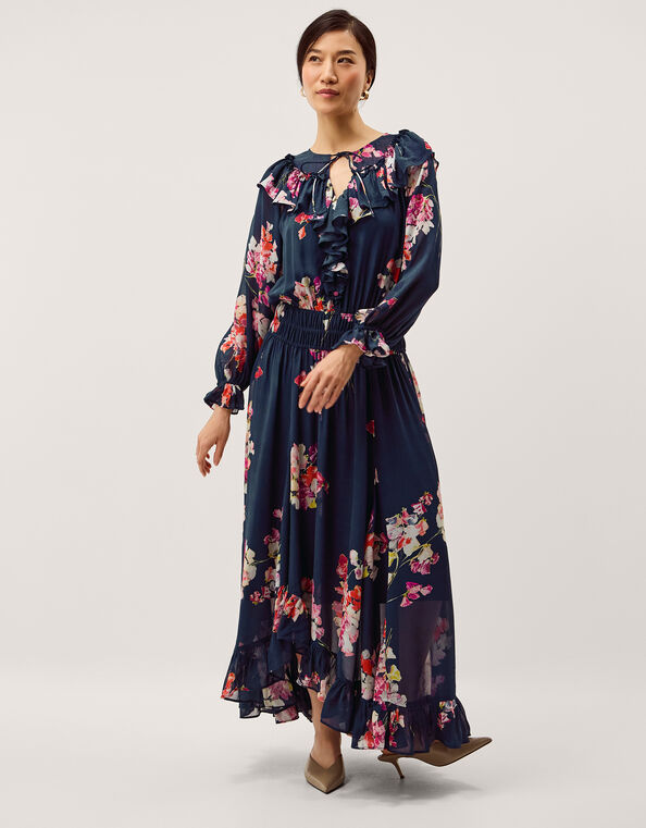 Amber Floral Ruffle Maxi Dress, Blue (NAVY), large