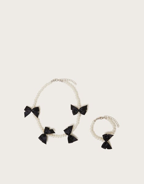 Carly Bow Pearl Necklace and Bracelet Set, , large